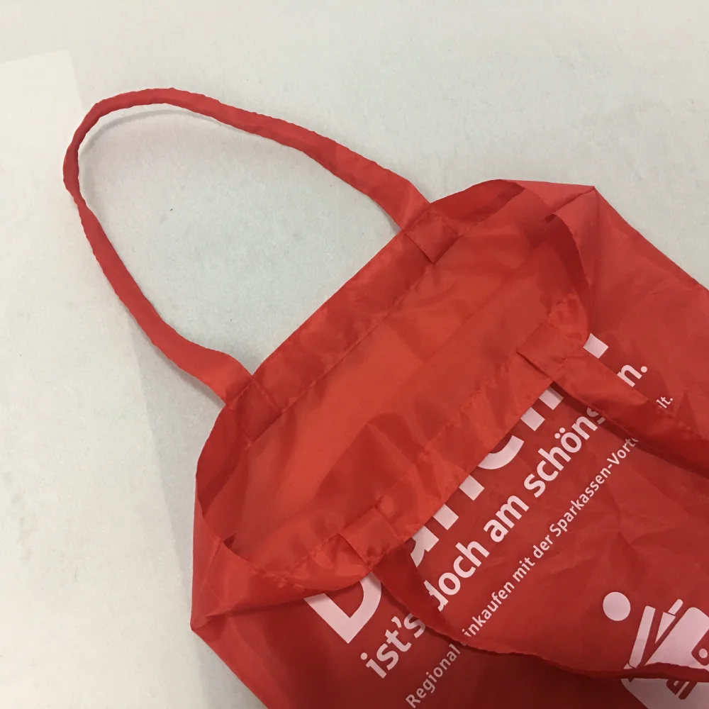 Reusable Custom printed logo pocket 190T polyester foldable shopping bags with pouch - JR22PE03 - Detail