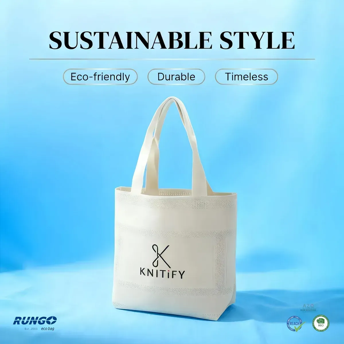Eco-Friendly Polyester Yarn Material BSCI &amp; REACH Certificate Reusable Knitted Tote Bag with Custom Logo - KB-2503 - Detail